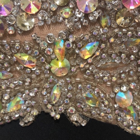 Poly USA By Neblon Gown Maxi Dress Size Small Petite Black Rhinestone - Picture 4 of 12